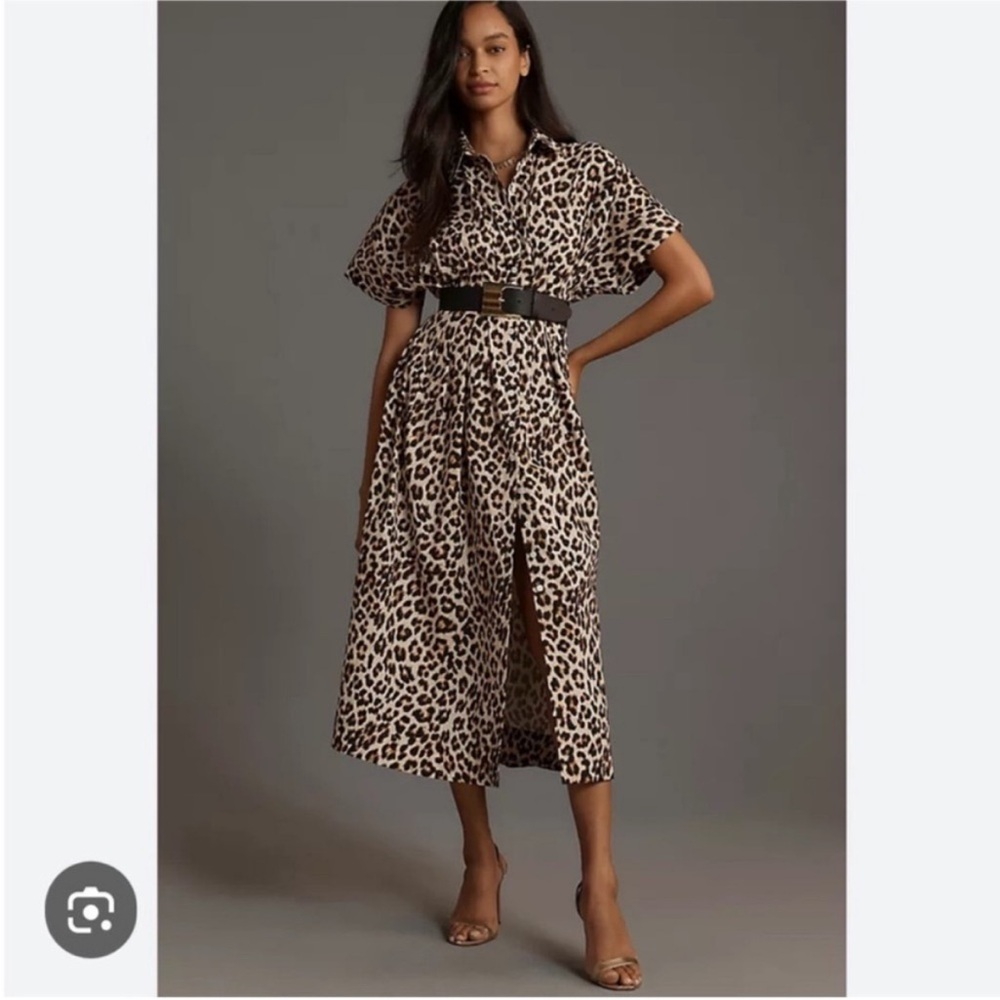 Anthropologie Exquise Tobie Shirt Dress M Pleated Button Front Midi Pocket NWT
